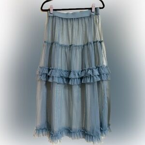 Powder Blue Sheer Ruffle Skirt • Stretchy Waist Band • Size Large